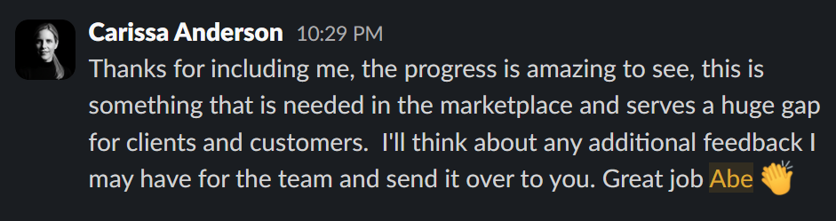 Feedback from Carissa